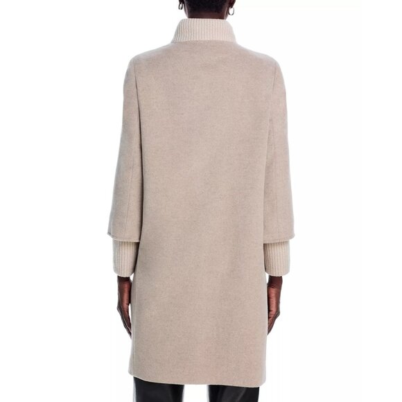 1210$ Cinzia Knit Trim 3/4 Sleeves Winter Rocca Coat Women's Size 12 Beige - Picture 2 of 5